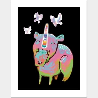 Unicorn Happy Capybara Brings The Magic Butterflies Posters and Art